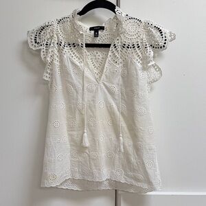 Aqua White Eyelet Blouse with Crochet Details